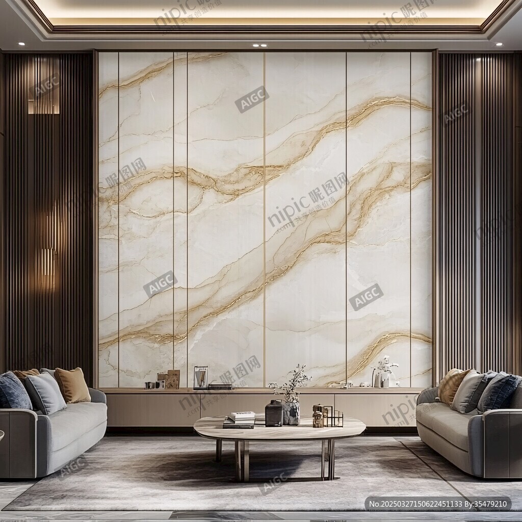 现代轻奢风客厅大理石背景墙
