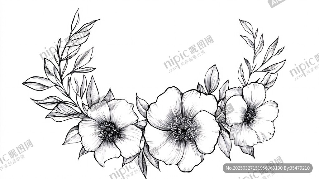 手绘花卉花环图案设计