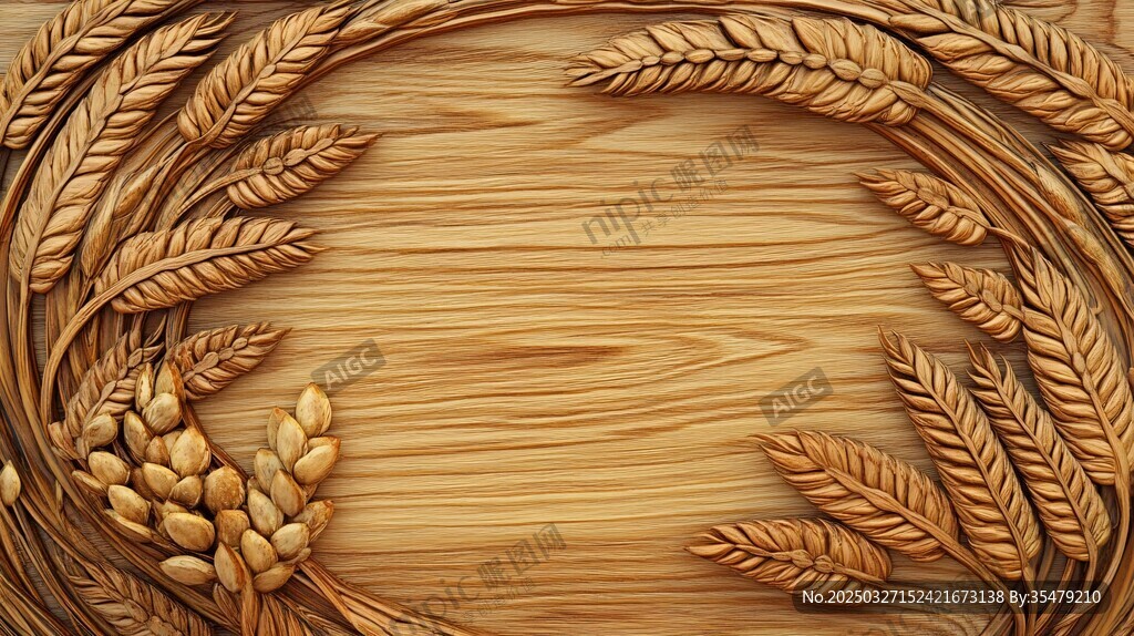 木质麦穗花环装饰背景