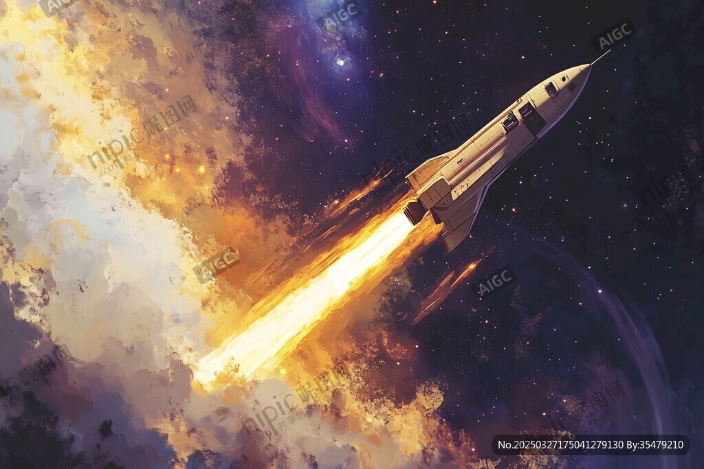 火箭升空遨游璀璨星空