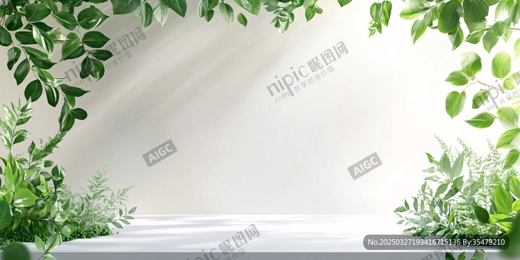 绿植环绕的简约展示空间