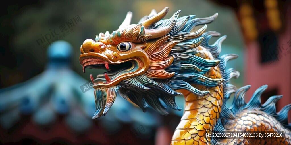 中式龙雕像 色彩绚丽威武
