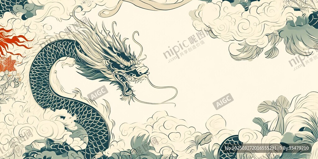 中式龙纹祥云古风插画