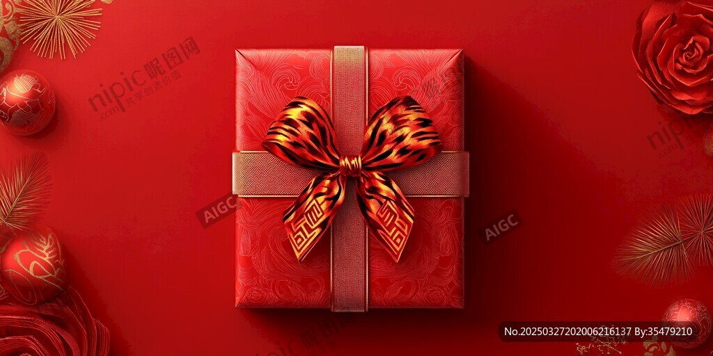 红色精美礼品盒节日装饰