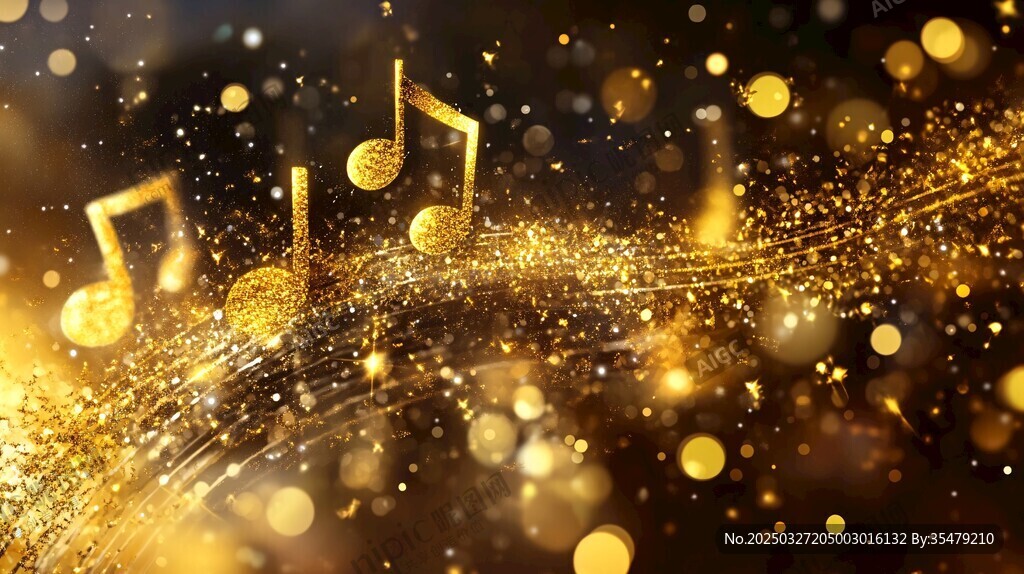 金色音符闪耀梦幻音乐背景