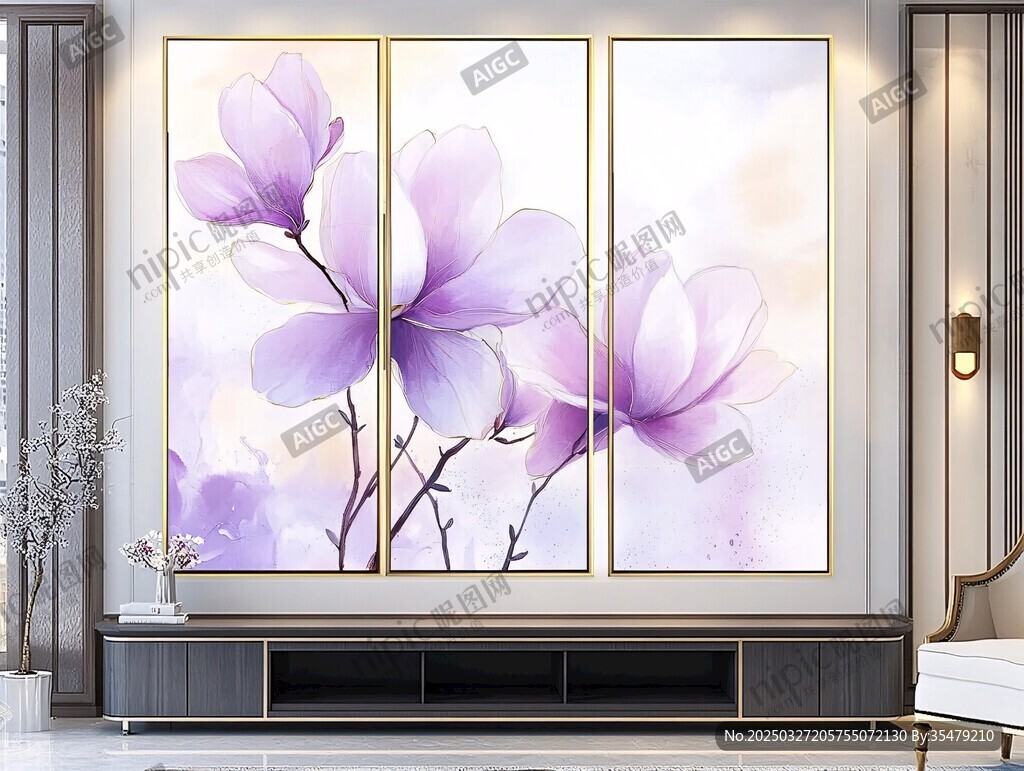 三联玉兰花装饰画美居