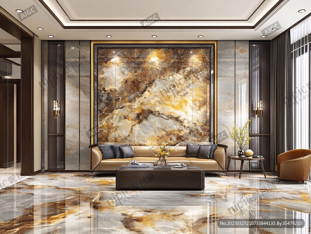 奢华客厅的艺术大理石装饰