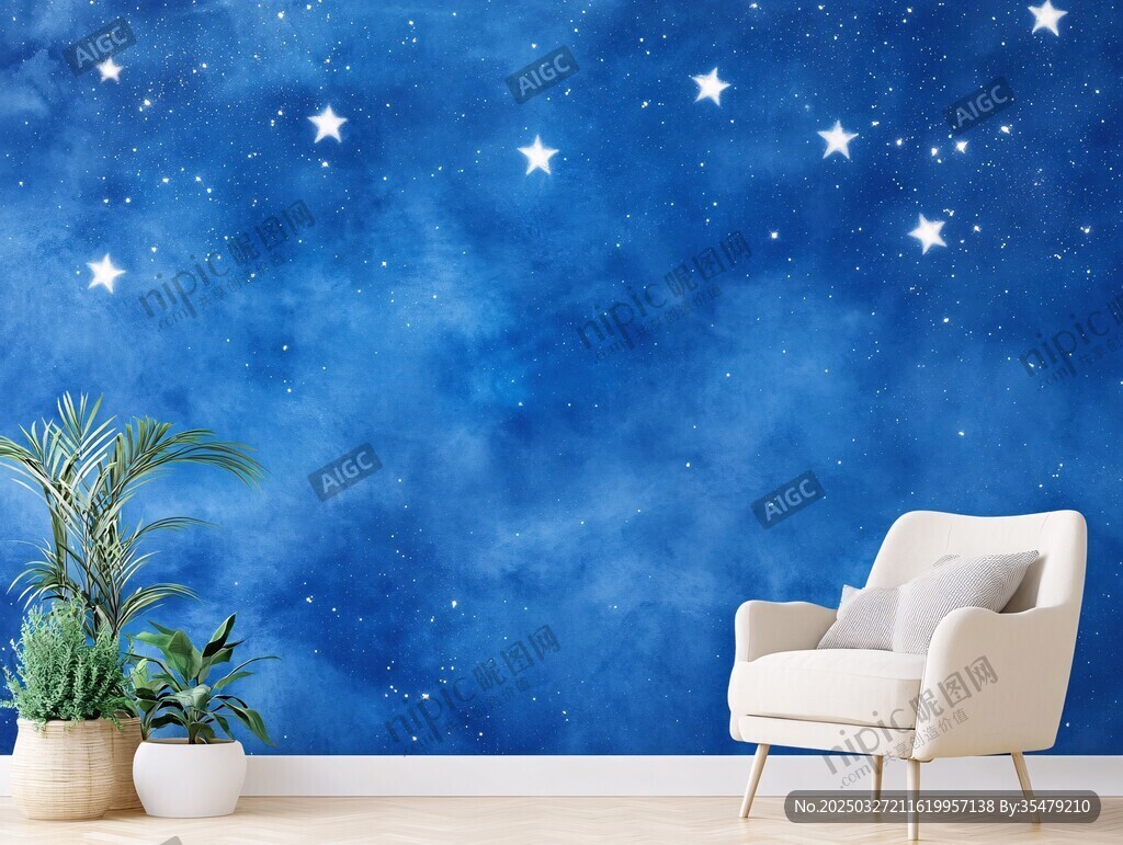 星空背景墙下的舒适角落