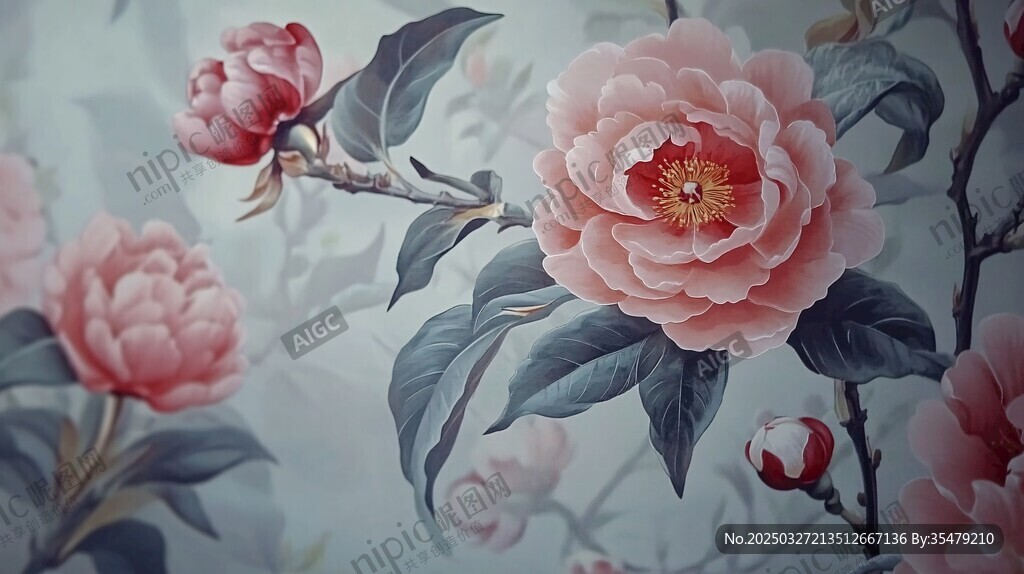 中式花卉墙纸 唯美浪漫风