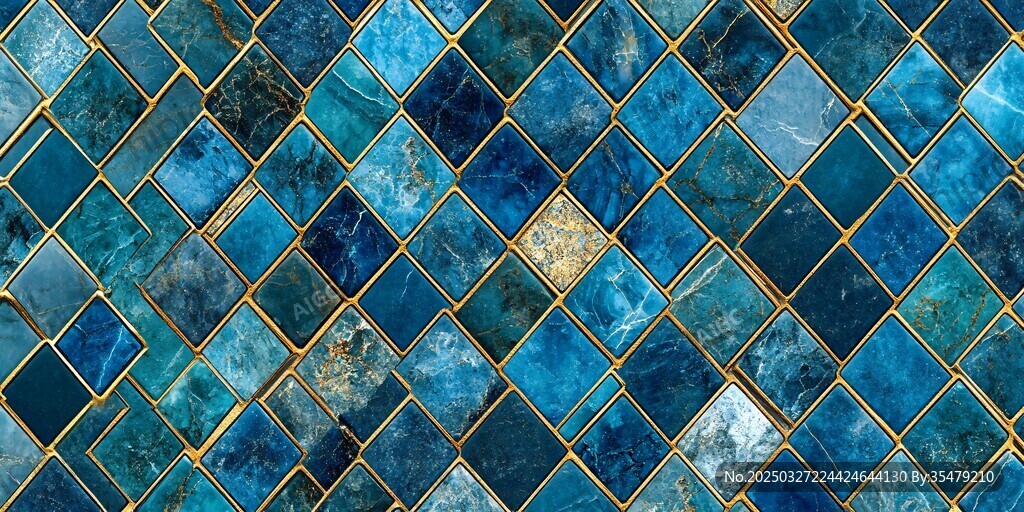 蓝色菱形马赛克瓷砖纹理