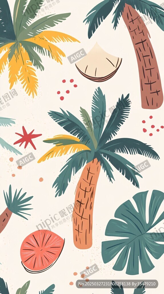 热带风情植物图案插画