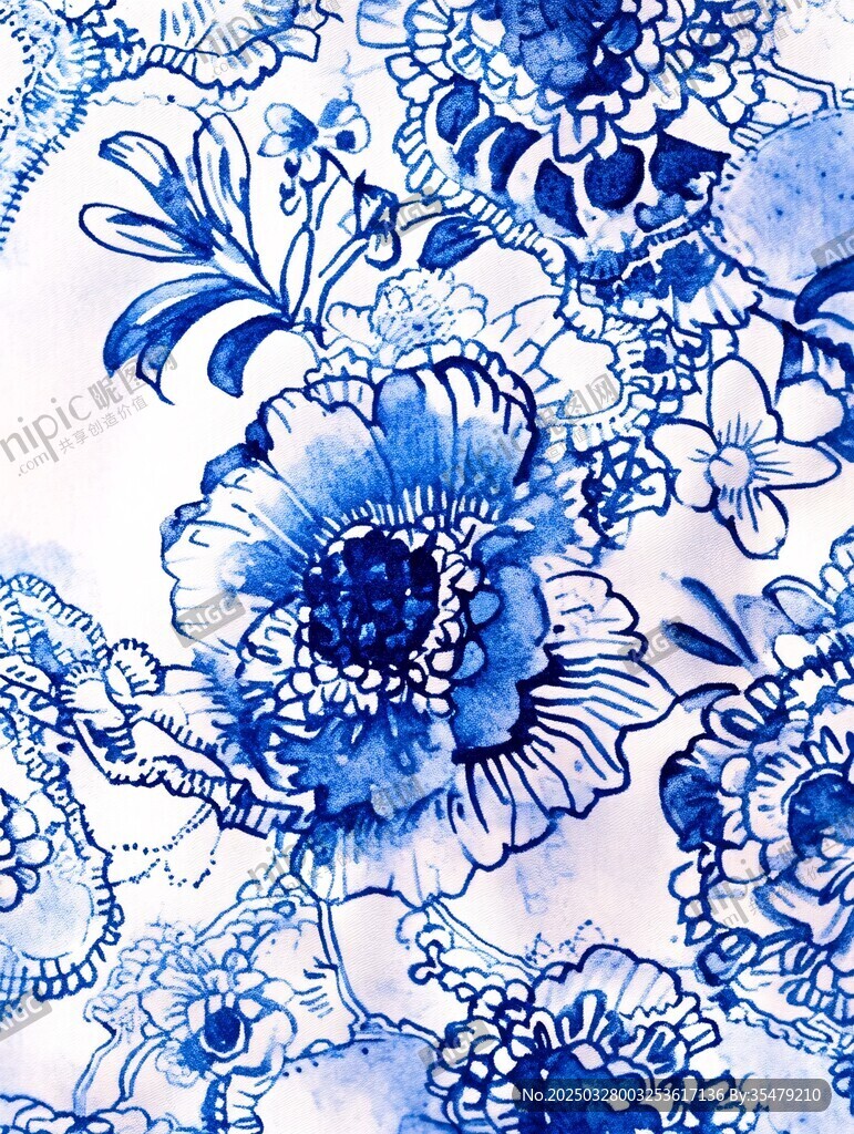 蓝白花卉图案纹理