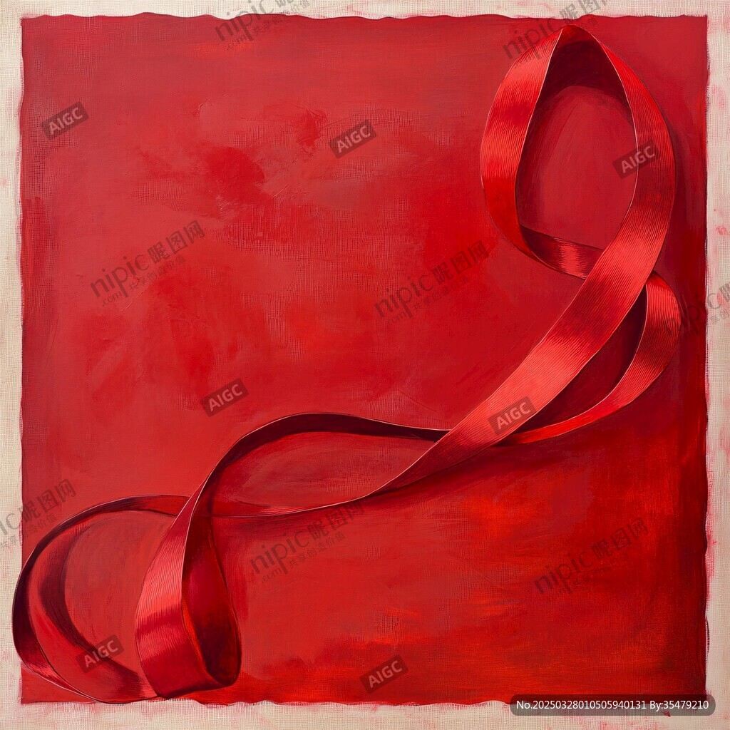 红色丝带艺术画作展示