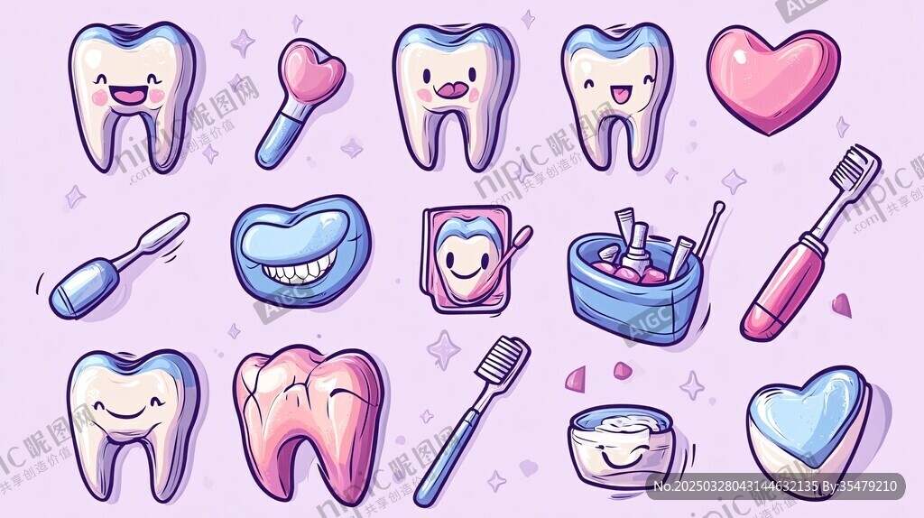 可爱牙齿及口腔护理元素