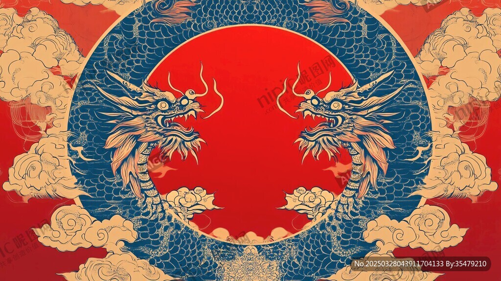 双龙戏日中式传统纹样