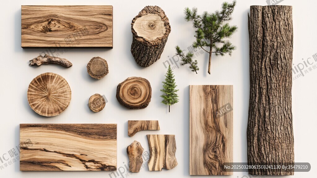 多样木材与绿植展示