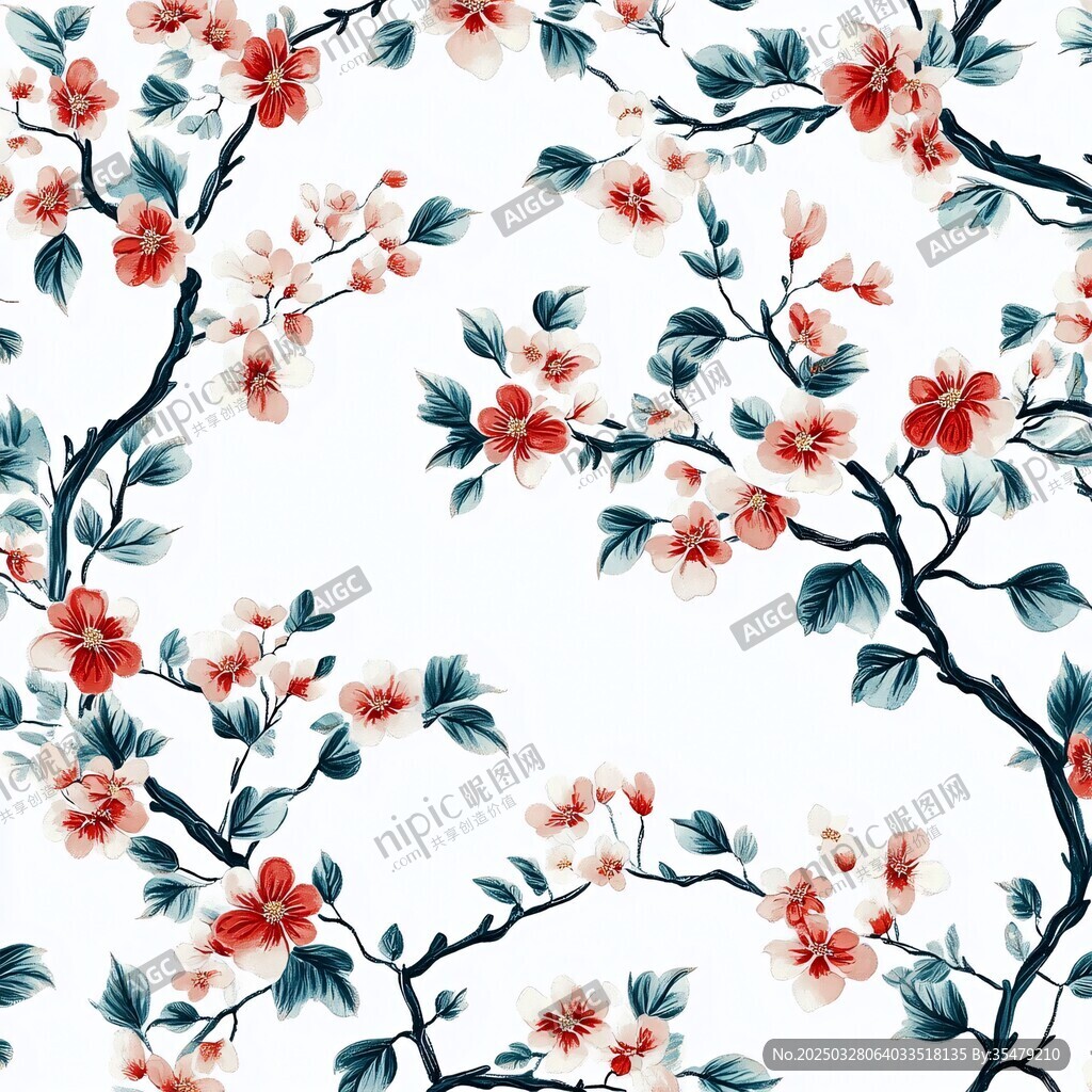 中式花卉无缝图案设计