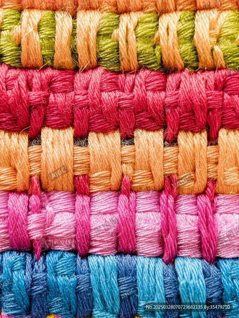多彩编织线纹理特写