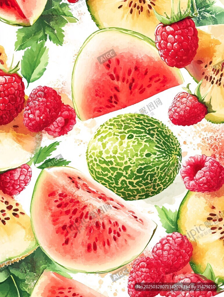 缤纷水果水彩插画