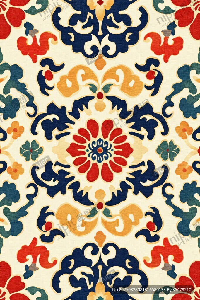 中式传统花卉几何图案