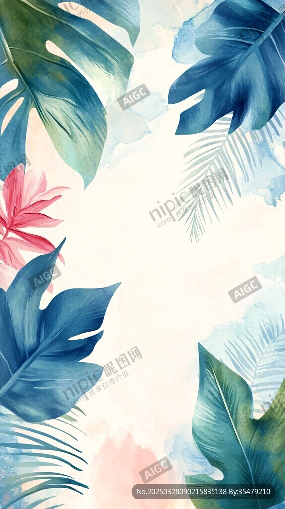 热带植物水彩背景图