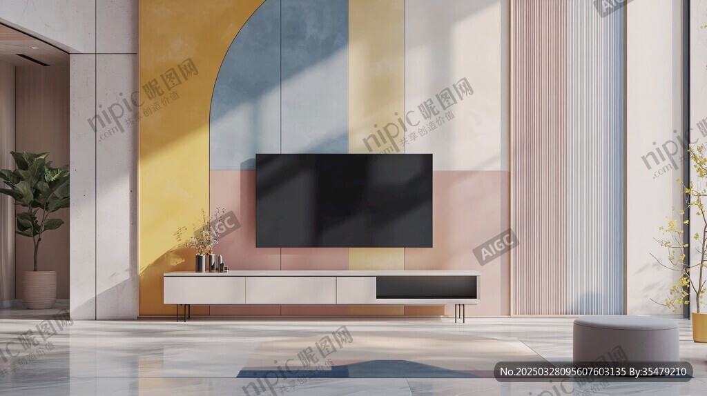 现代多彩客厅电视墙设计