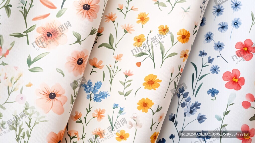 多彩花卉图案布料展示