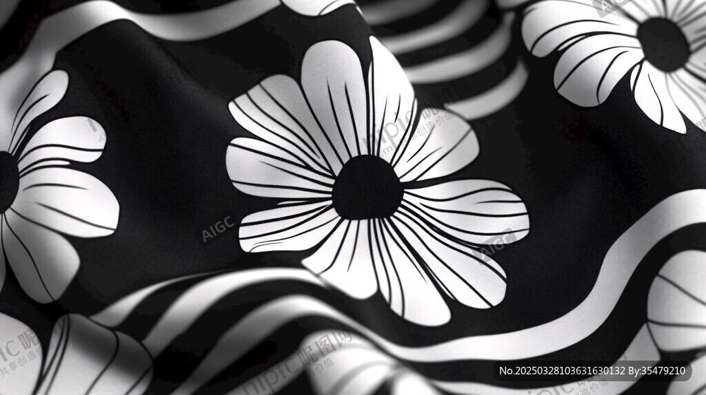 黑白花卉图案布料纹理