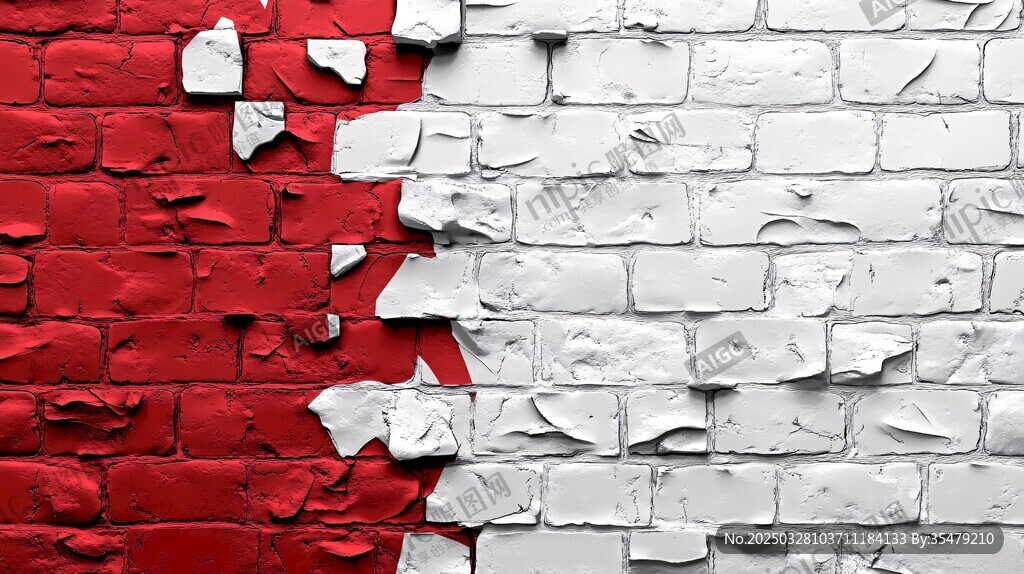 红白色剥落砖墙纹理特写