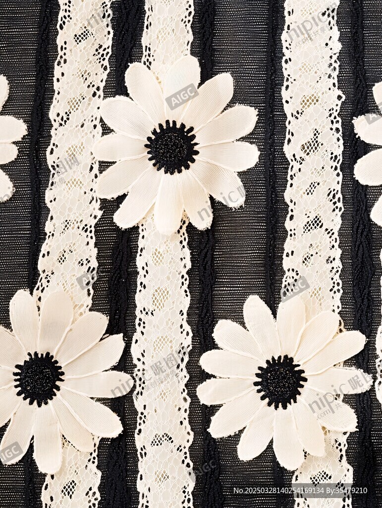 黑白蕾丝配雏菊装饰图案