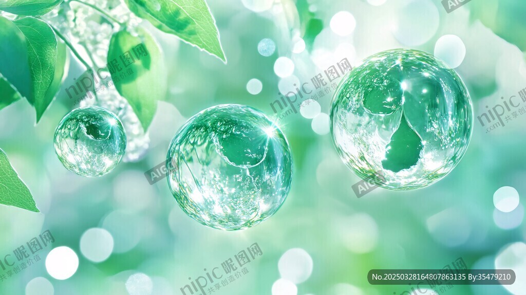 梦幻绿境中的晶莹水滴