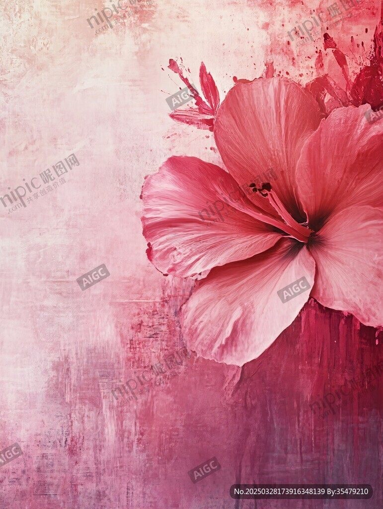 梦幻粉色木槿花艺术画