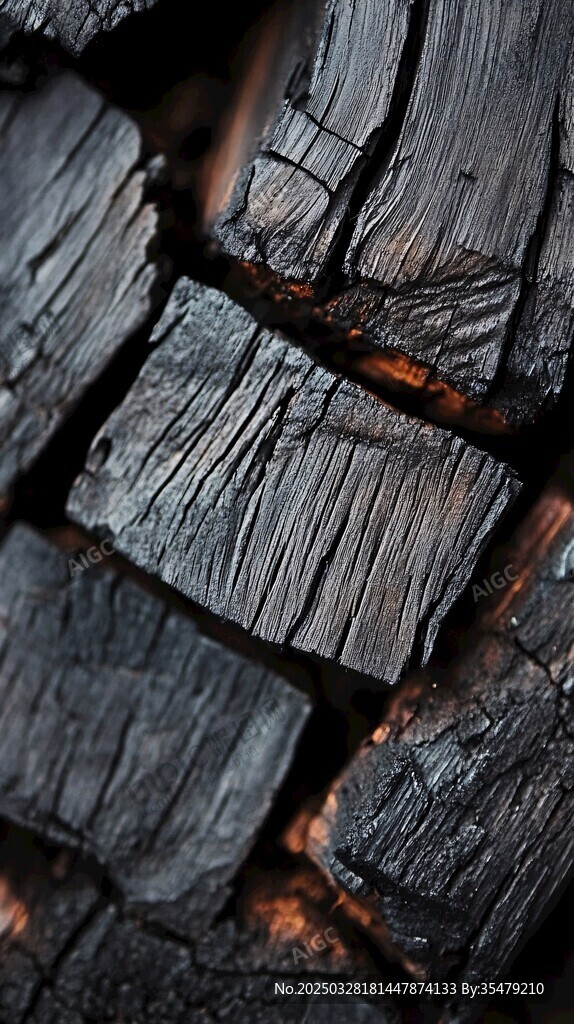 燃烧的木炭纹理特写