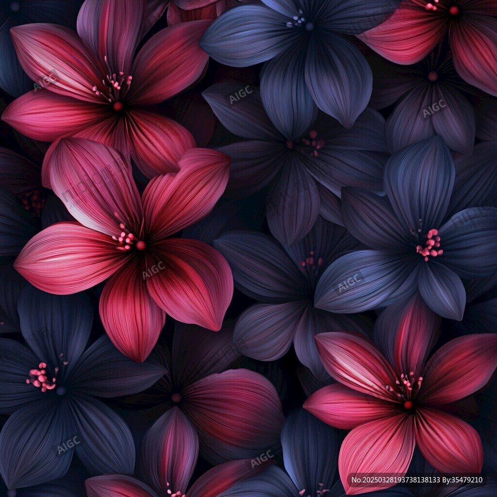 深红深蓝交织的梦幻花卉