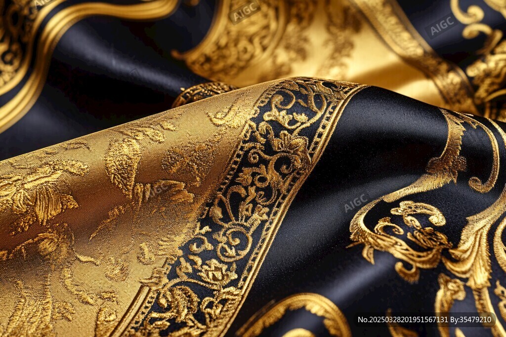 奢华黑金花纹丝绸面料