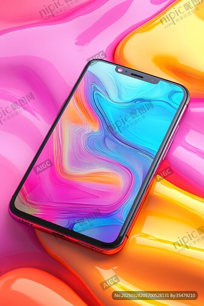 炫彩背景中的时尚智能手机
