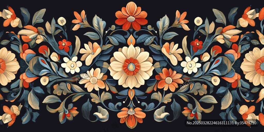 复古花卉边框图案设计