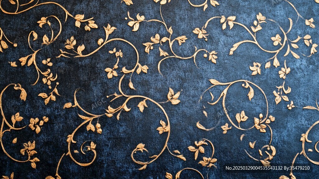 深蓝底金色花卉纹理图案