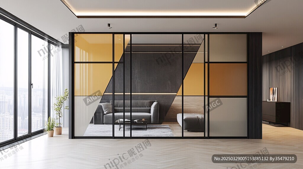 现代简约风玻璃隔断客厅空间