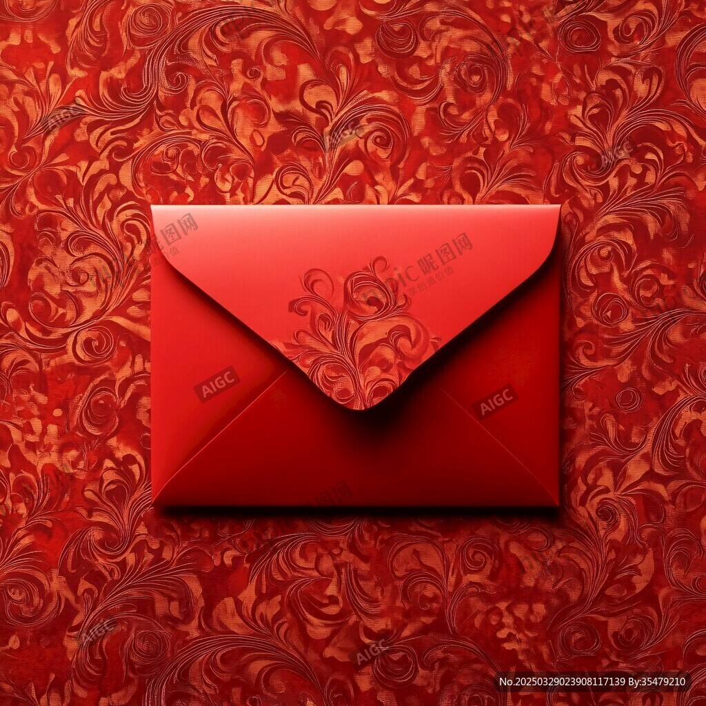 红色花纹背景上的精美信封
