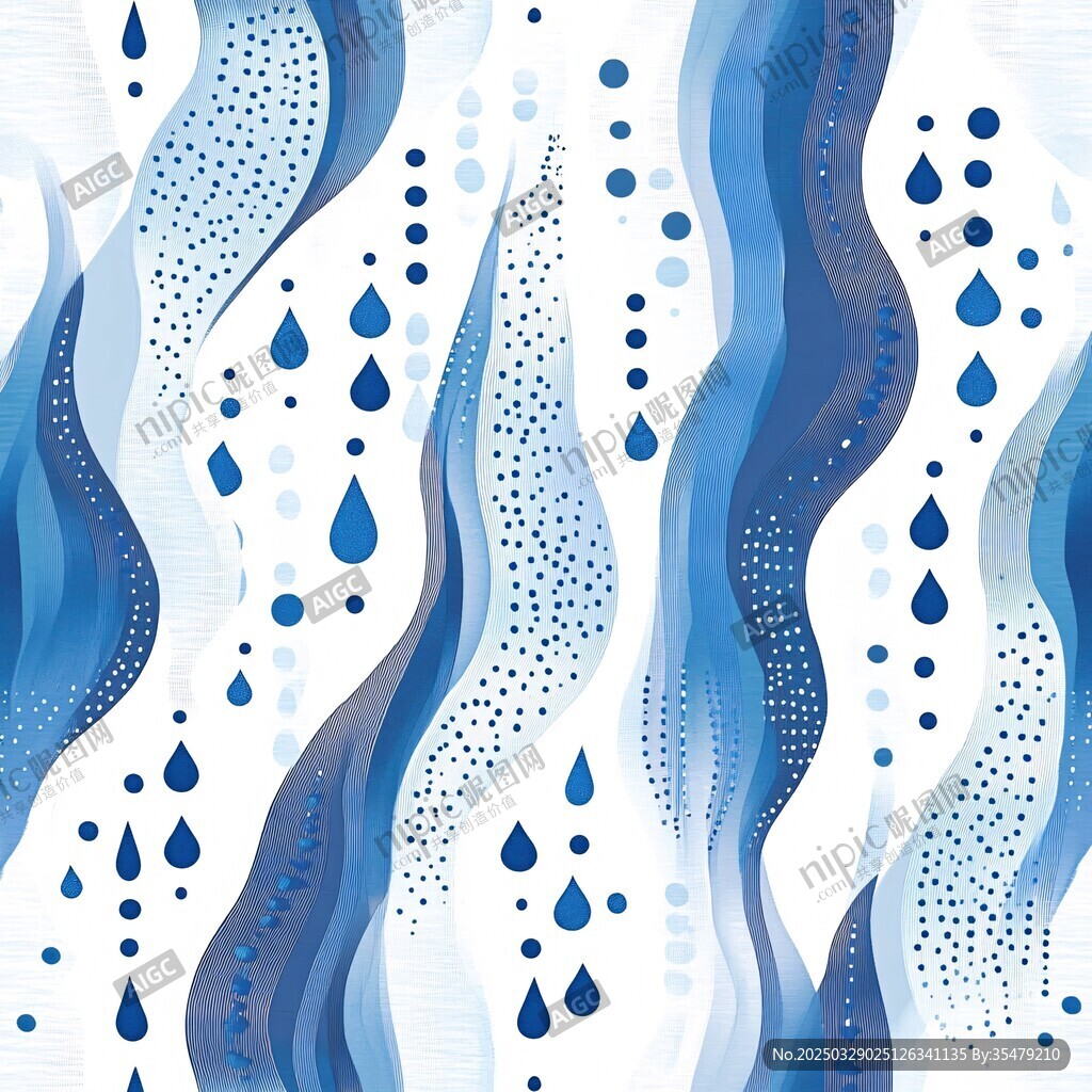 蓝白雨滴波浪无缝图案