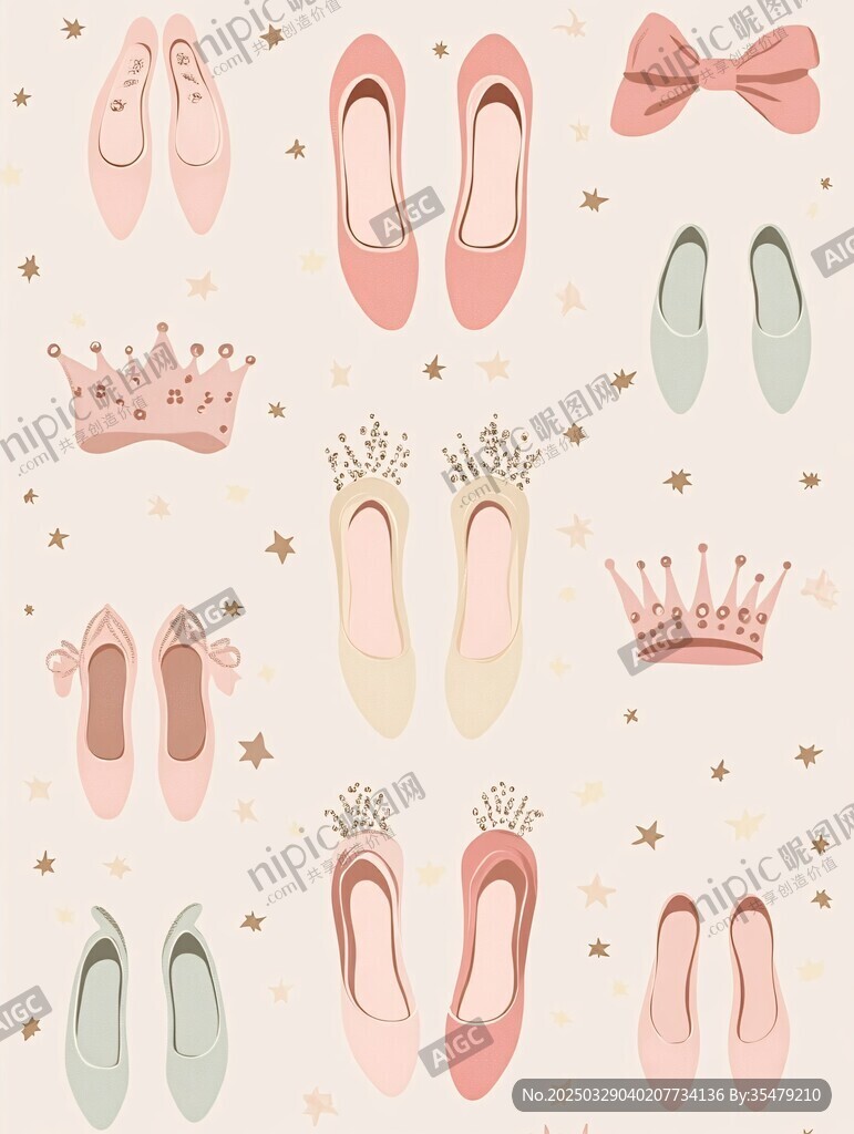 公主风鞋饰与皇冠图案集合