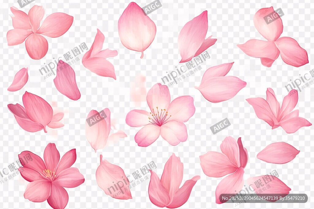 粉色樱花花瓣飘落场景