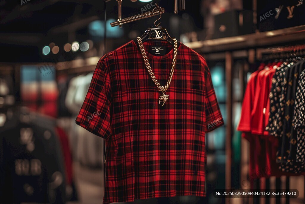 红黑格纹潮T挂于时尚店铺