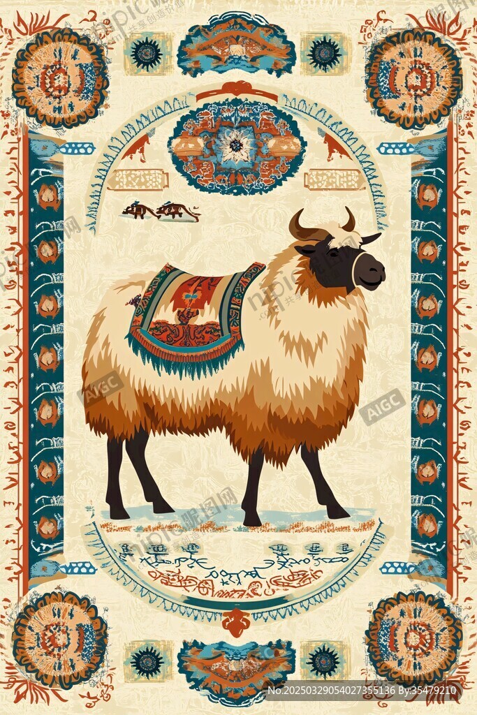 藏风牦牛图案装饰画