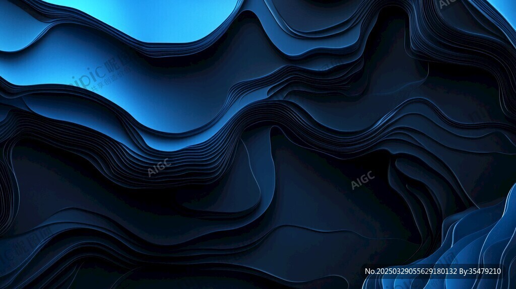 蓝色立体波浪抽象背景图