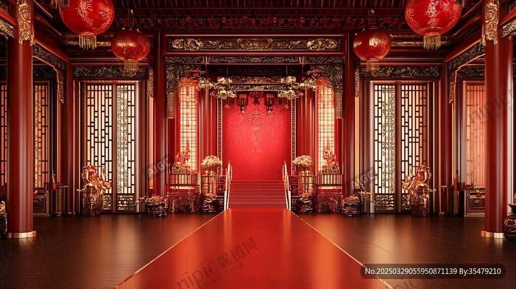 中式宫殿红装华丽迎宾厅