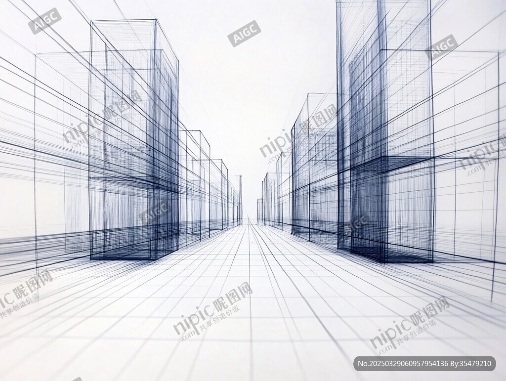 线条勾勒的城市建筑空间