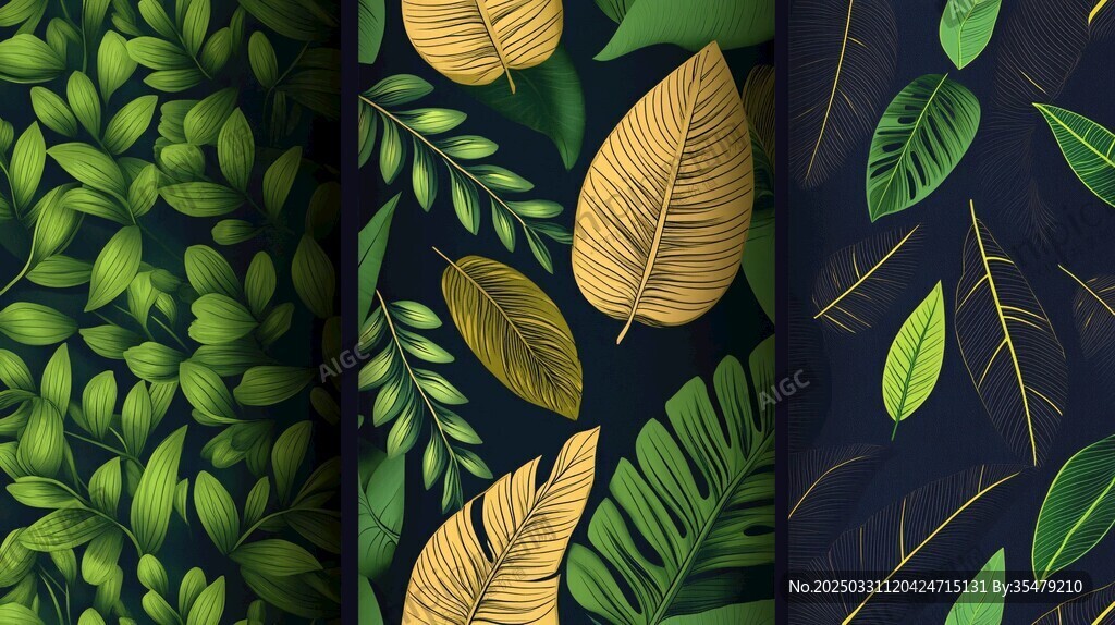 三张绿叶图案背景图展示