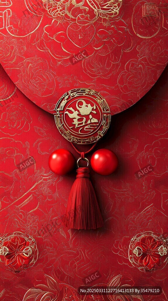 中式红底金纹吉祥挂饰